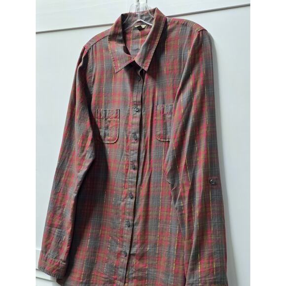 Women's Fossil Lightweight Plaid Flannel Button Down w/ Roll Tab Sleeve Size XL - Picture 2 of 7